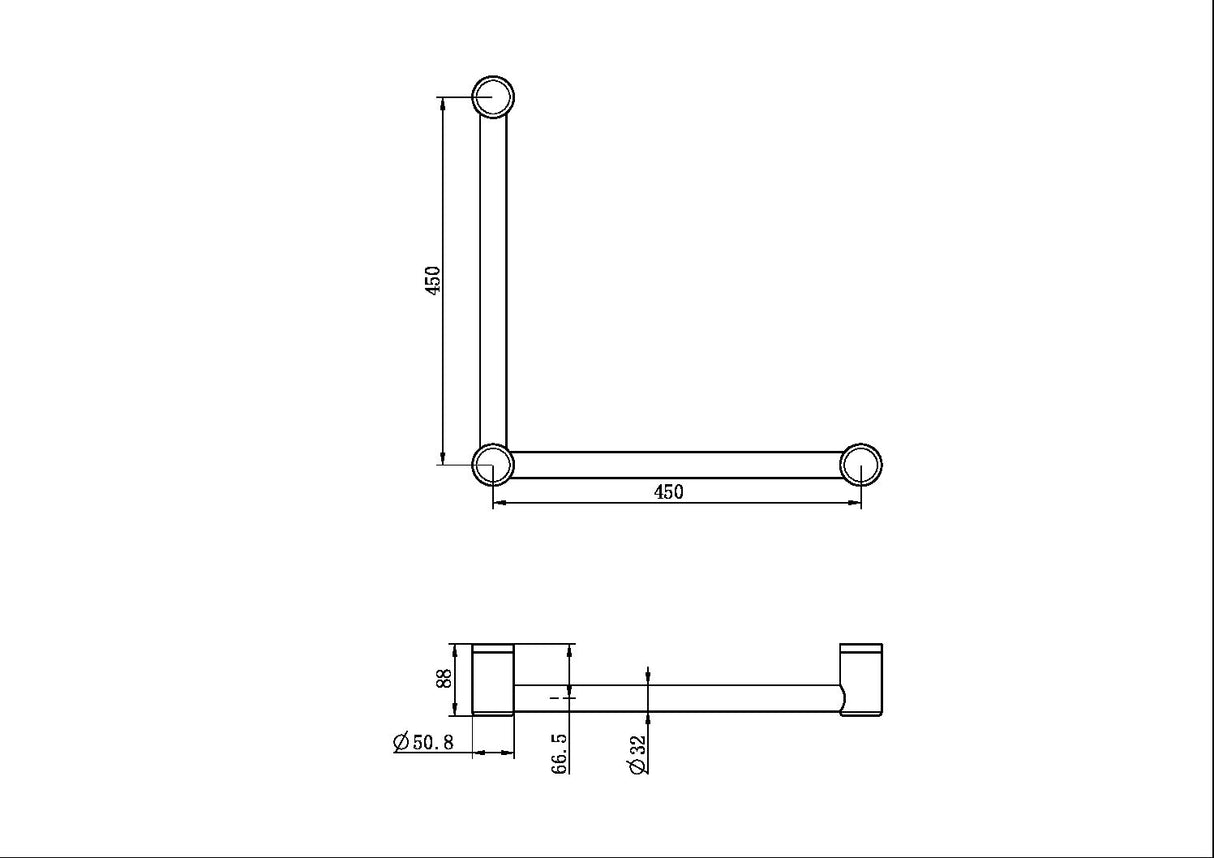 Calibre Mecca 32mm Ambulant Toilet Grab Rail 90 Degree