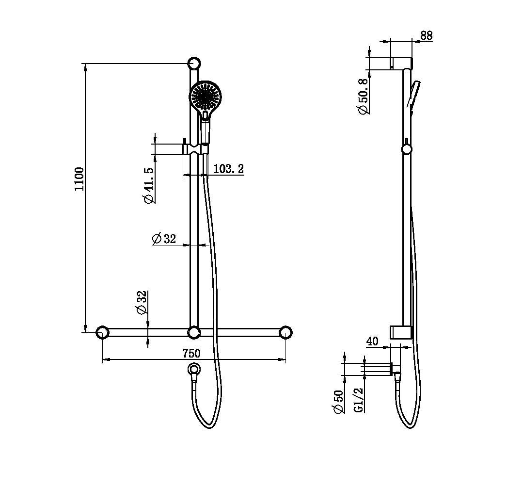 Calibre Mecca 32mm T Bar Grab Rail And Adjustable Shower Set