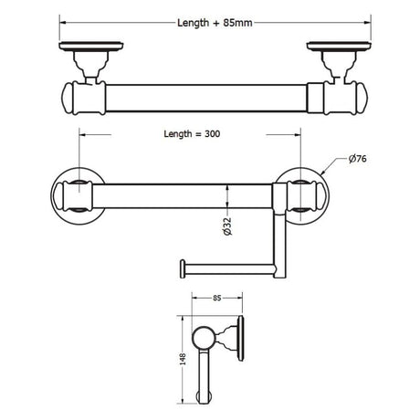 Glance York 32mm Grab Rail With Toilet Roll Holder