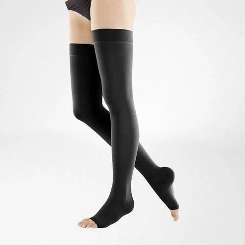 Bauerfeind Venotrain Micro Thigh High Compression Stockings - Black Open Toe