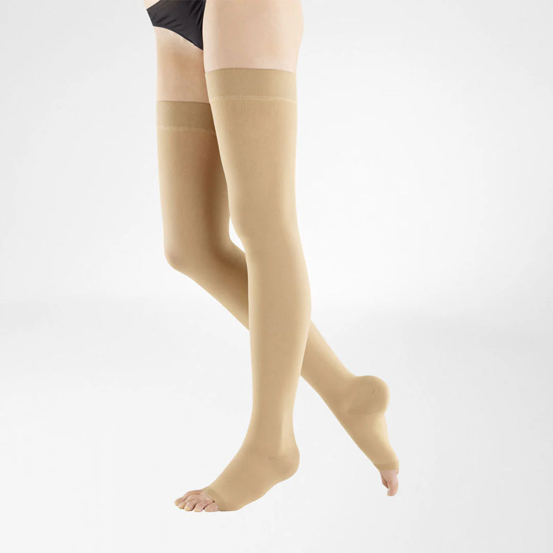 Bauerfeind Venotrain Micro Thigh High Compression Stockings - Caramel Open Toe